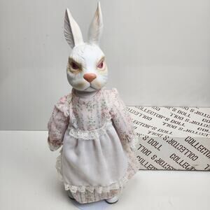 VTG Porcelain Pink & White Country Themed Easter Bunny w/ Shoes 19" Original Box